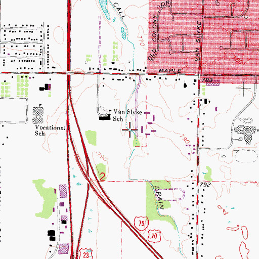 Topographic Map of Call Drain, MI