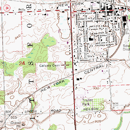 Topographic Map of Calvary Cemetery, MI