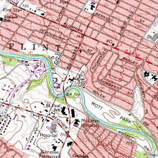Topographic Map of Calvary Cemetery, MI