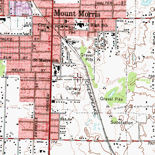 Topographic Map of Calvary Cemetery, MI