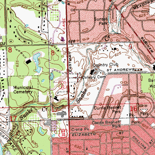 Topographic Map of Old Calvary Cemetery, MI