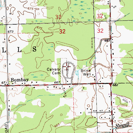 Topographic Map of Calvary Cemetery, MI
