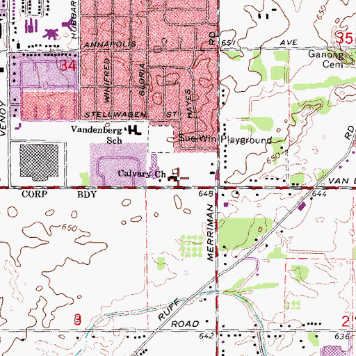 Topographic Map of Calvary Church, MI