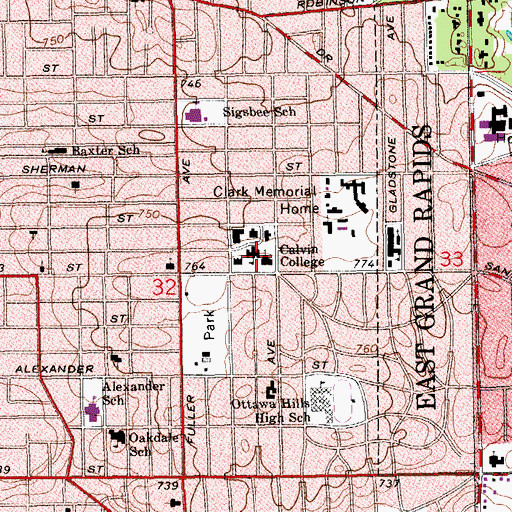 Topographic Map of Campus Elementary School, MI