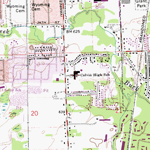 Topographic Map of Calvin High School, MI