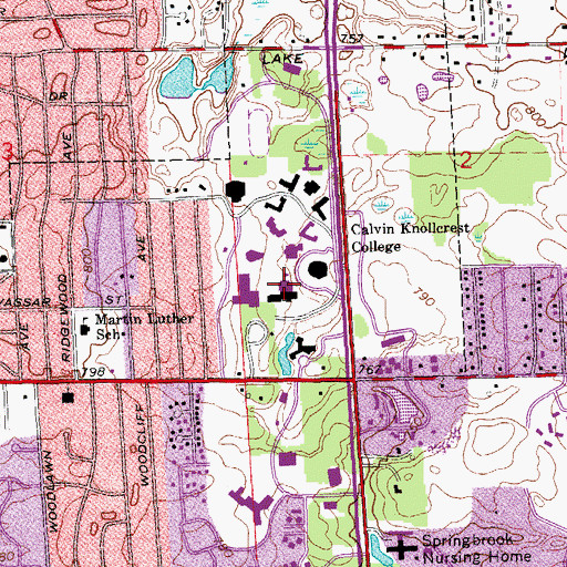 Topographic Map of Calvin College, MI