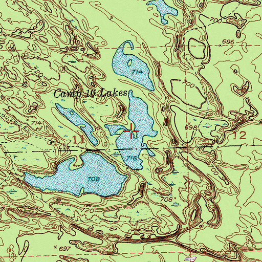 Topographic Map of Camp Ten Lakes, MI