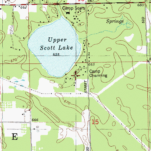 Topographic Map of Camp Channing, MI
