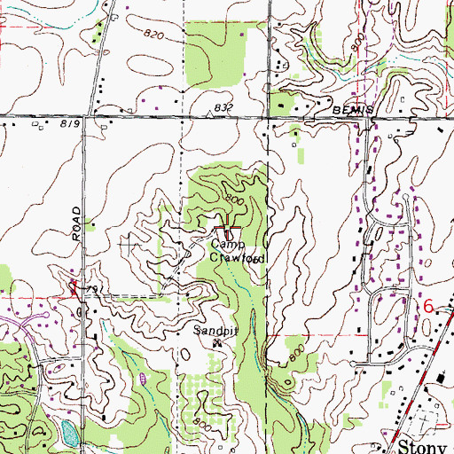 Topographic Map of Camp Crawford, MI