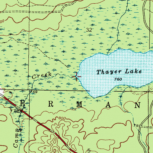 Topographic Map of Camp Creek, MI