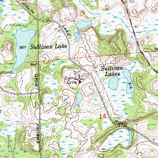 Topographic Map of Camp Crile, MI