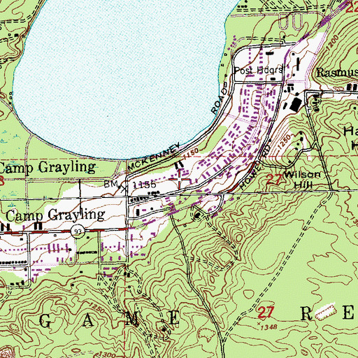 Topographic Map of Camp Grayling, MI
