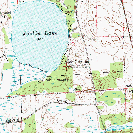 Topographic Map of Camp Grindley, MI