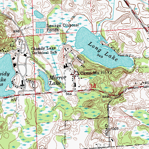 Topographic Map of Camp Ma-Hi-Ya, MI