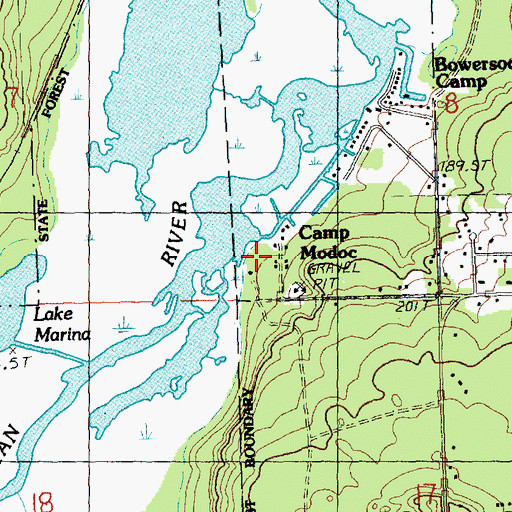 Topographic Map of Camp Modoc, MI