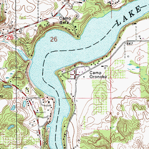 Topographic Map of Camp Oronoko, MI