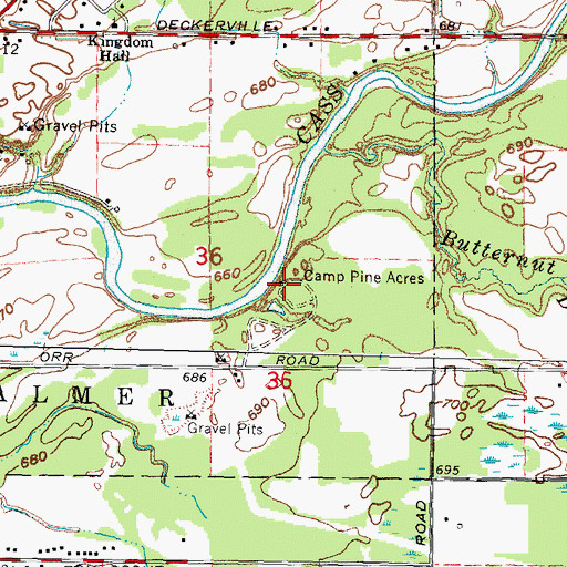 Topographic Map of Camp Pine Acres, MI