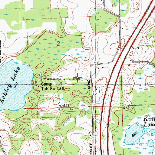 Topographic Map of Camp Tah-Ko-Dah, MI