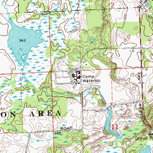Topographic Map of Camp Waterloo, MI