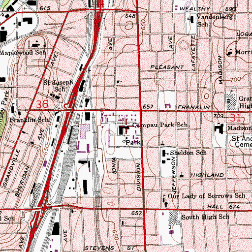 Topographic Map of Campau Park School, MI