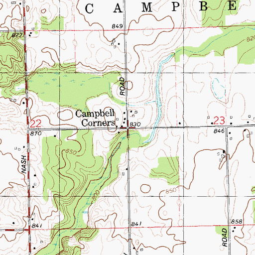 Topographic Map of Campbell Corners, MI