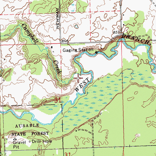 Topographic Map of Campbell Creek, MI