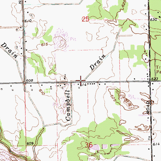 Topographic Map of Campbell Drain, MI