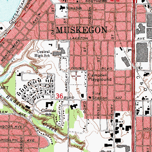 Topographic Map of Campbell Playground, MI