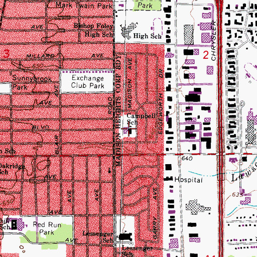 Topographic Map of Campbell School, MI