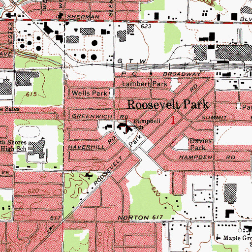 Topographic Map of Campbell School, MI