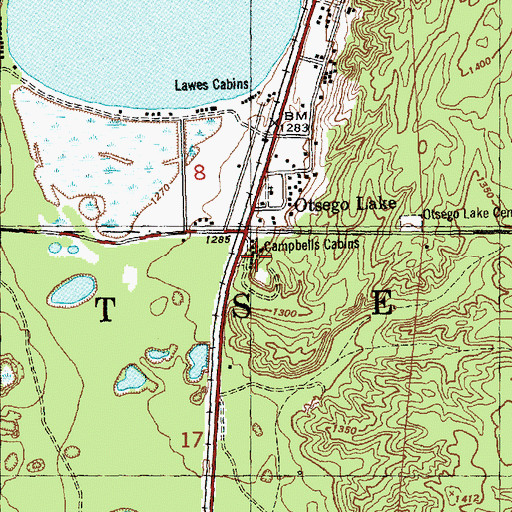 Topographic Map of Campbells Cabins, MI