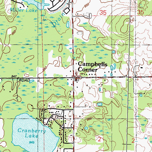 Topographic Map of Campbells Corner, MI