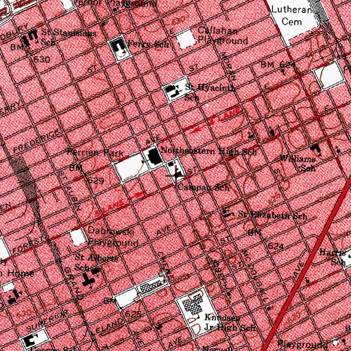 Topographic Map of Campau School, MI
