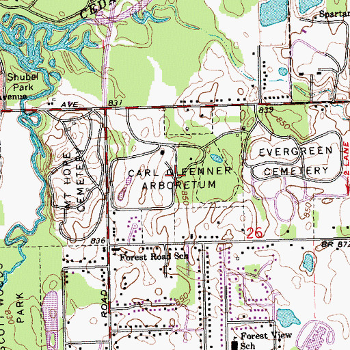 Topographic Map of Carl G Fenner Arboretum, MI