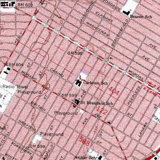 Topographic Map of Carleton School, MI