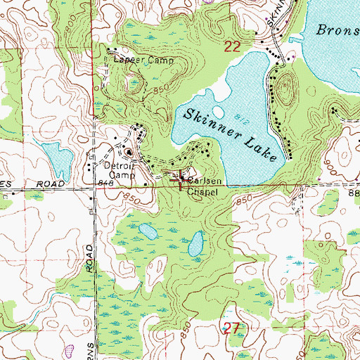 Topographic Map of Carlsen Chapel, MI