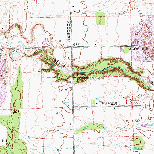 Topographic Map of Carmen Cemetery, MI