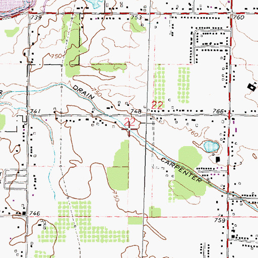 Topographic Map of Carpenter Drain, MI