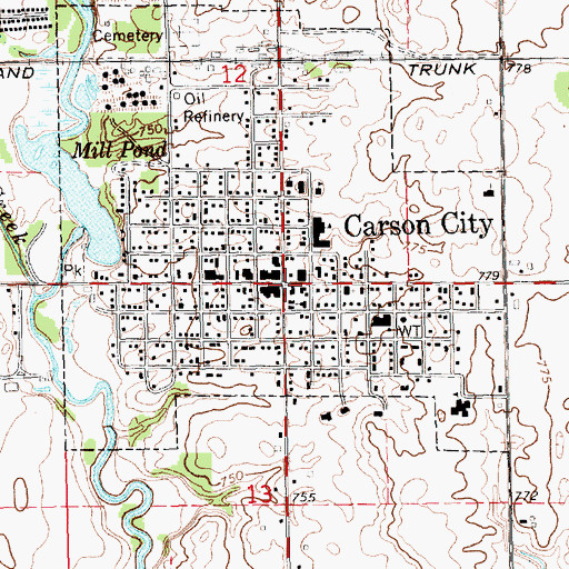 Topographic Map of Carson City, MI