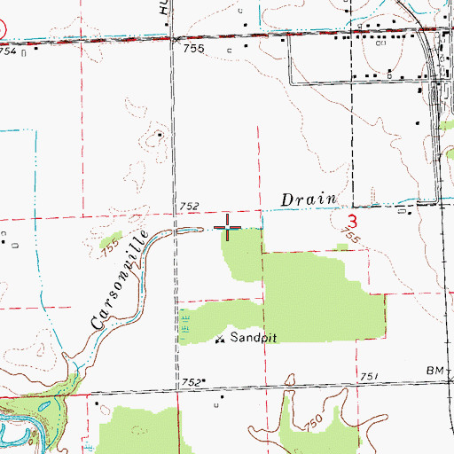 Topographic Map of Carsonville Drain, MI
