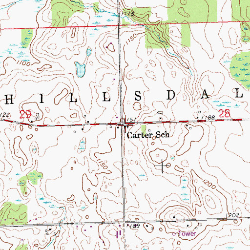 Topographic Map of Carter School, MI