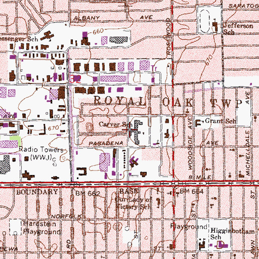 Topographic Map of Carver School, MI