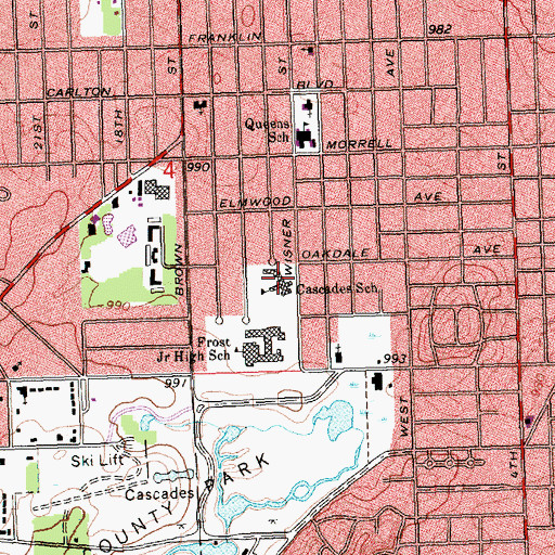 Topographic Map of Cascades School, MI