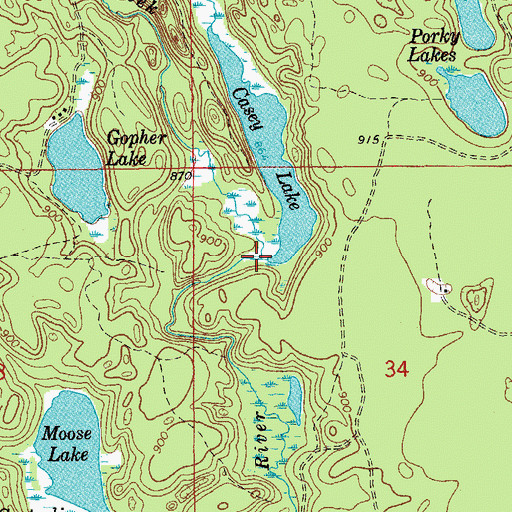 Topographic Map of Casey Creek, MI