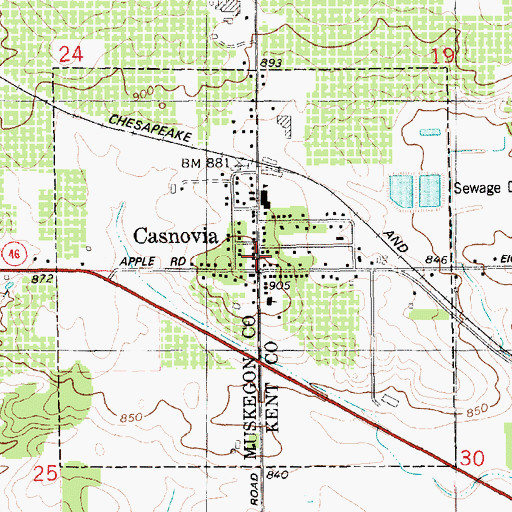 Topographic Map of Casnovia, MI