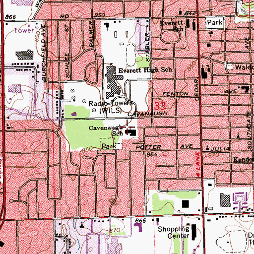 Topographic Map of Cavanaugh Elementary School, MI