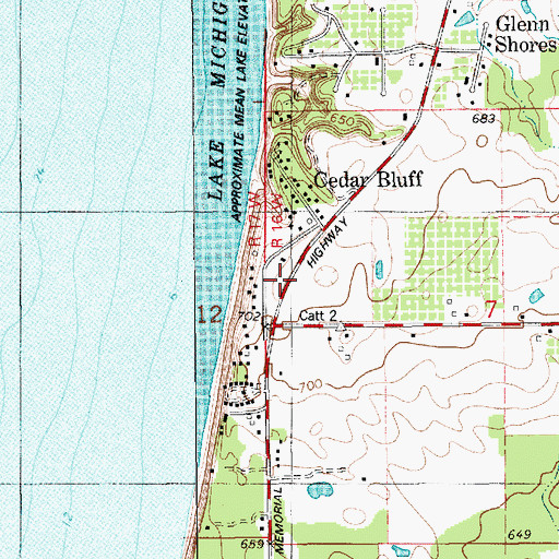 Topographic Map of Cedar Bluff, MI