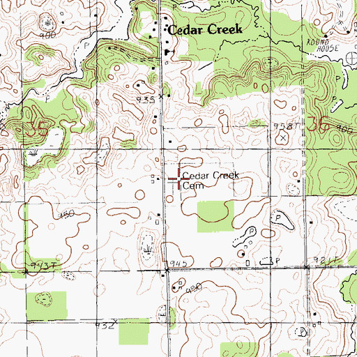 Topographic Map of Cedar Creek Cemetery, MI