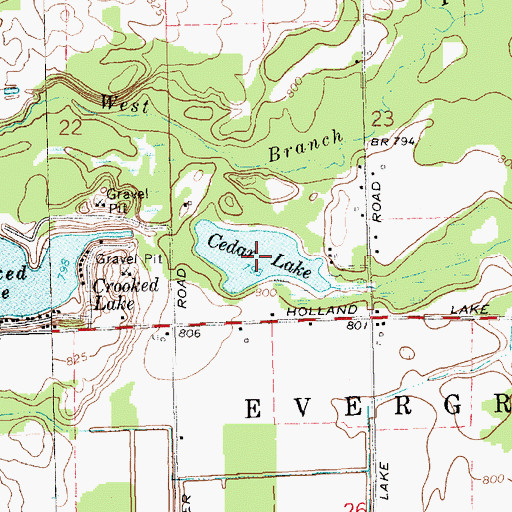 Topographic Map of Cedar Lake, MI