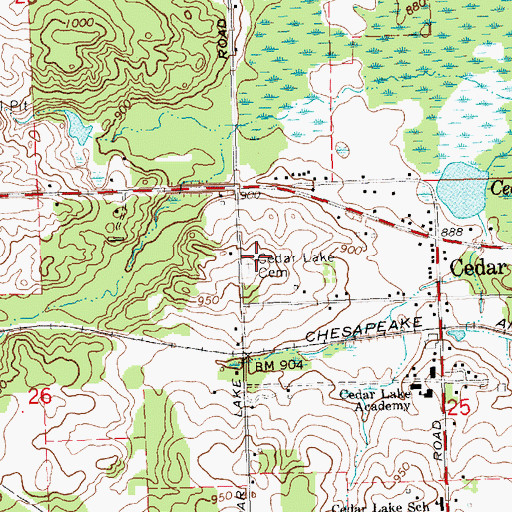 Topographic Map of Cedar Lake Cemetery, MI